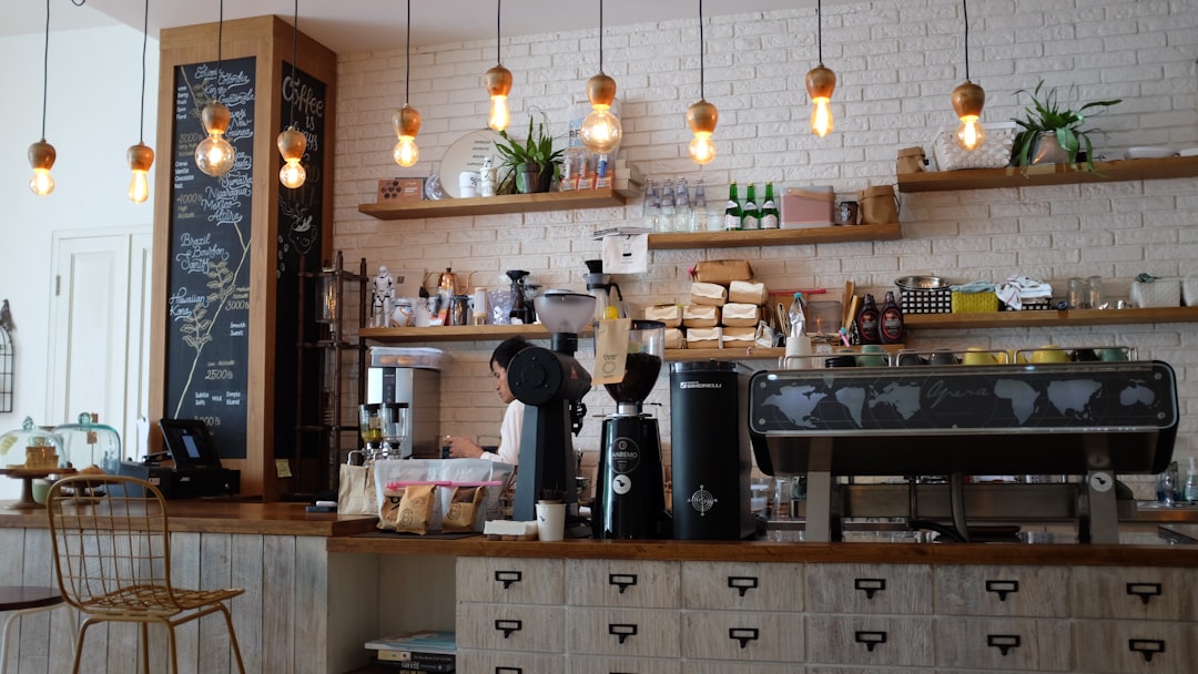 Coffee shop counter and barista