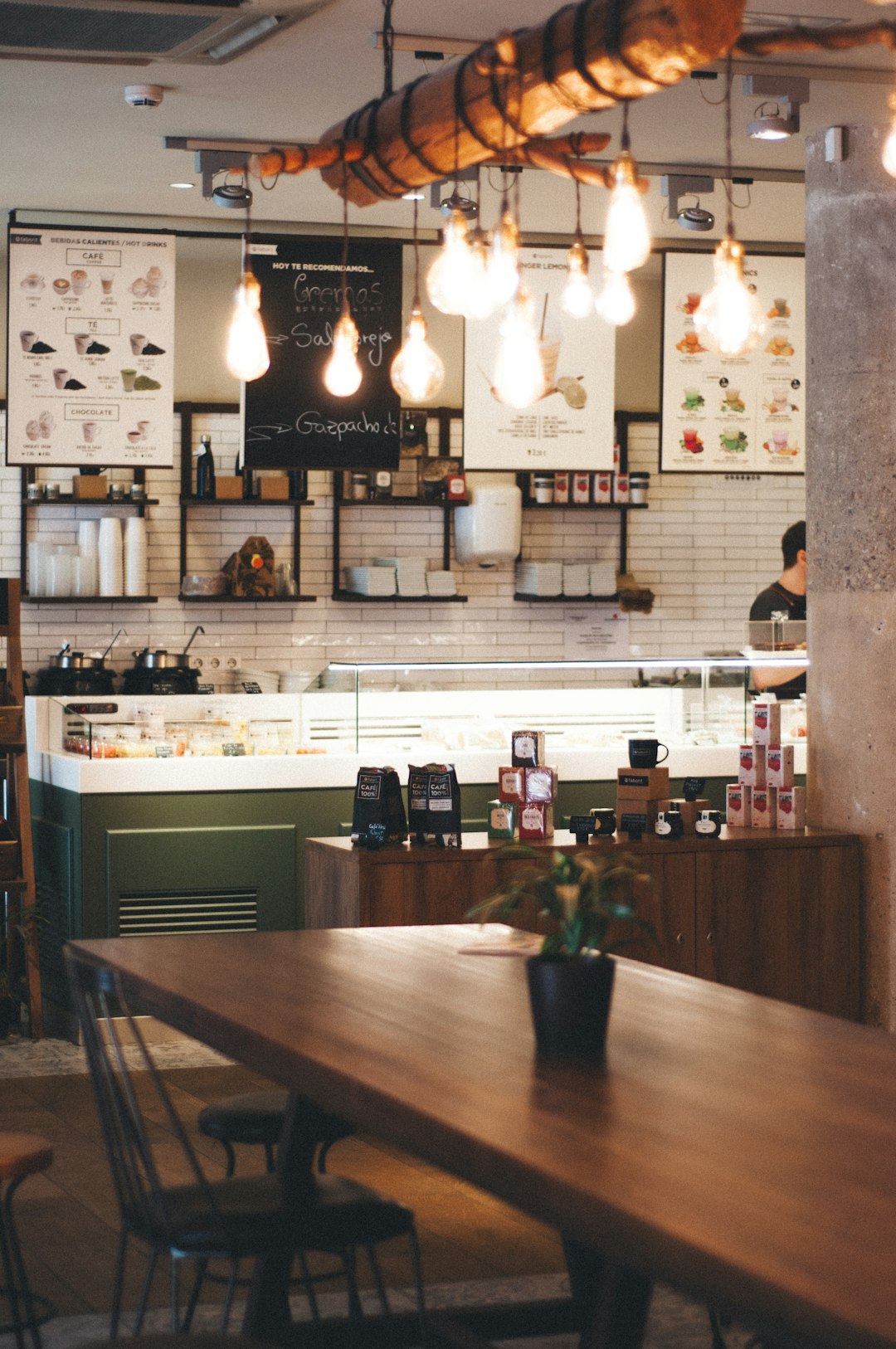 Café interior with warm lighting